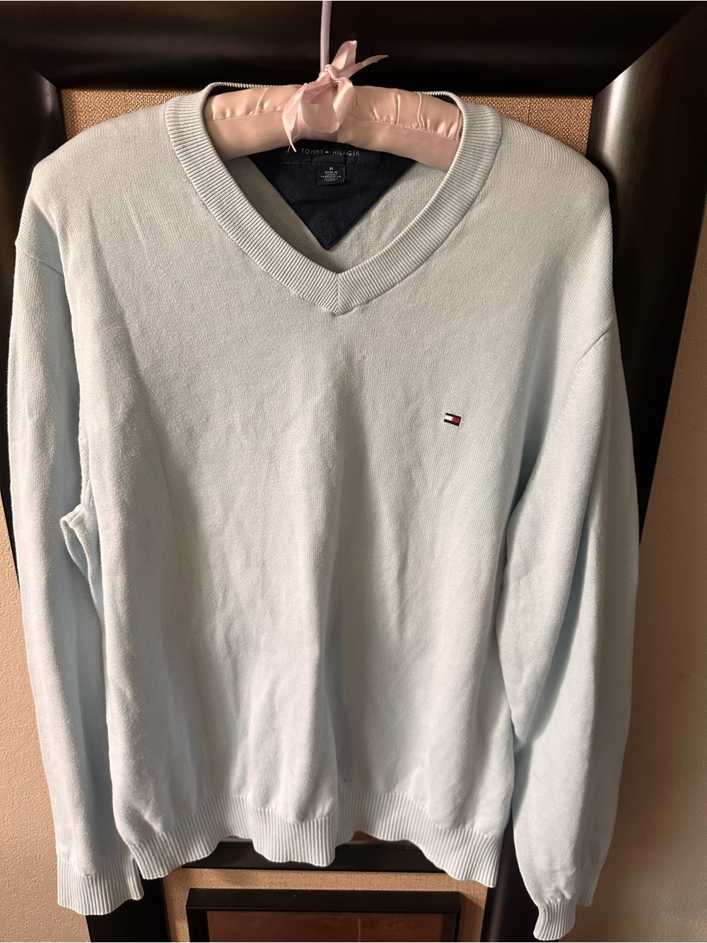 Tommy Hilfiger Men's Pale Blue V-Neck Sweater
